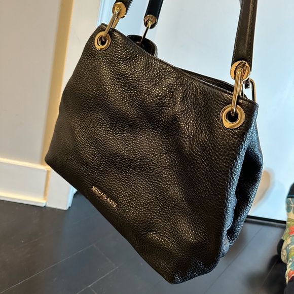 MICHAEL Michael Kors Raven Large Leather Shoulder Bag, Black/Gold - Picture 2 of 10